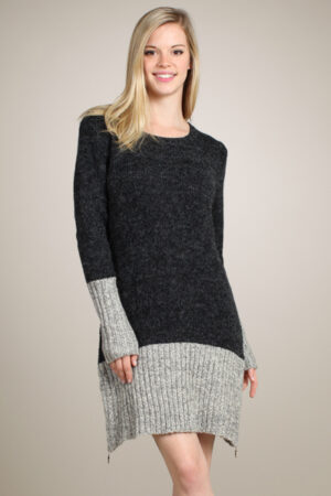 M-Rena Long Sleeve Color Block Zippered Sweater Dress